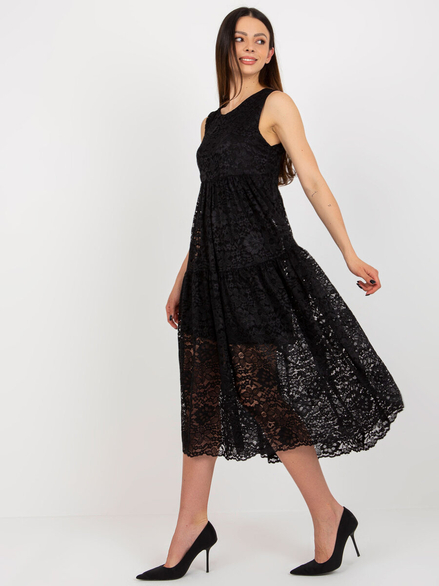 Černé krajkové šaty OCH BELLA s volánem, XL i523_2016103407088