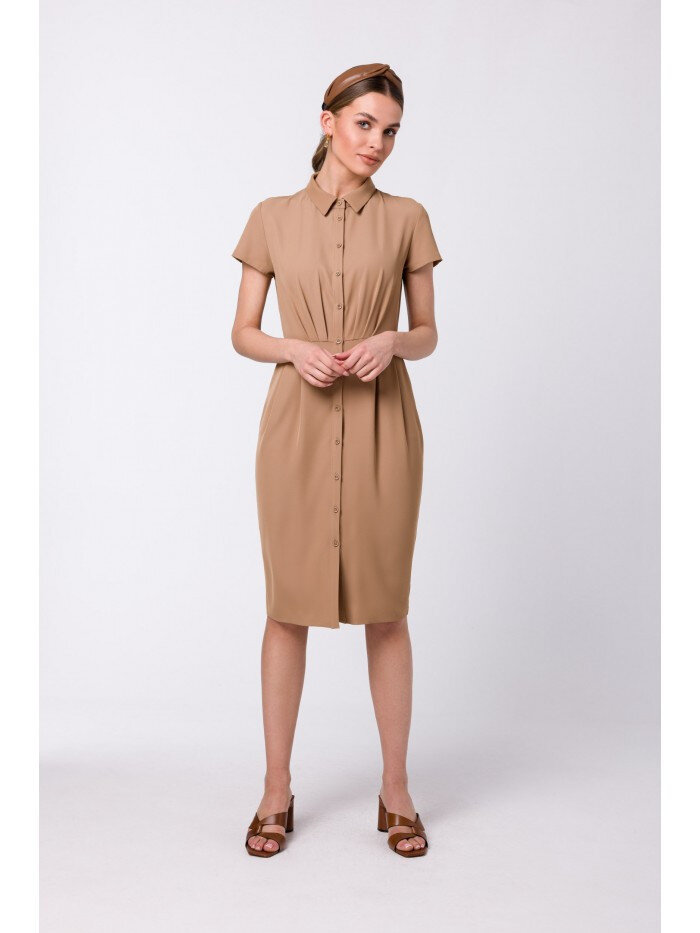 Řasené košilové šaty Style pro dámy - béžové, EU L i529_4578707644549662700