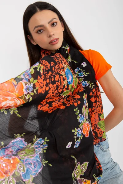 Černý bavlněný šátek s potiskem a aplikacemi - FPrice Pareo Lux