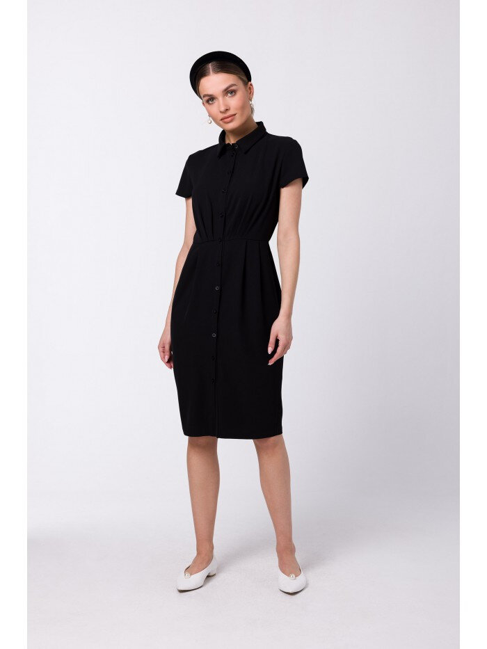 Černé košilové šaty s řasením pro dámy - Elegant Style, EU XL i529_621531972694704134