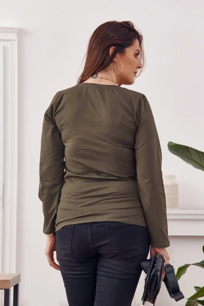 Dámská plus size khaki halenka s dlouhým rukávem Fasardi