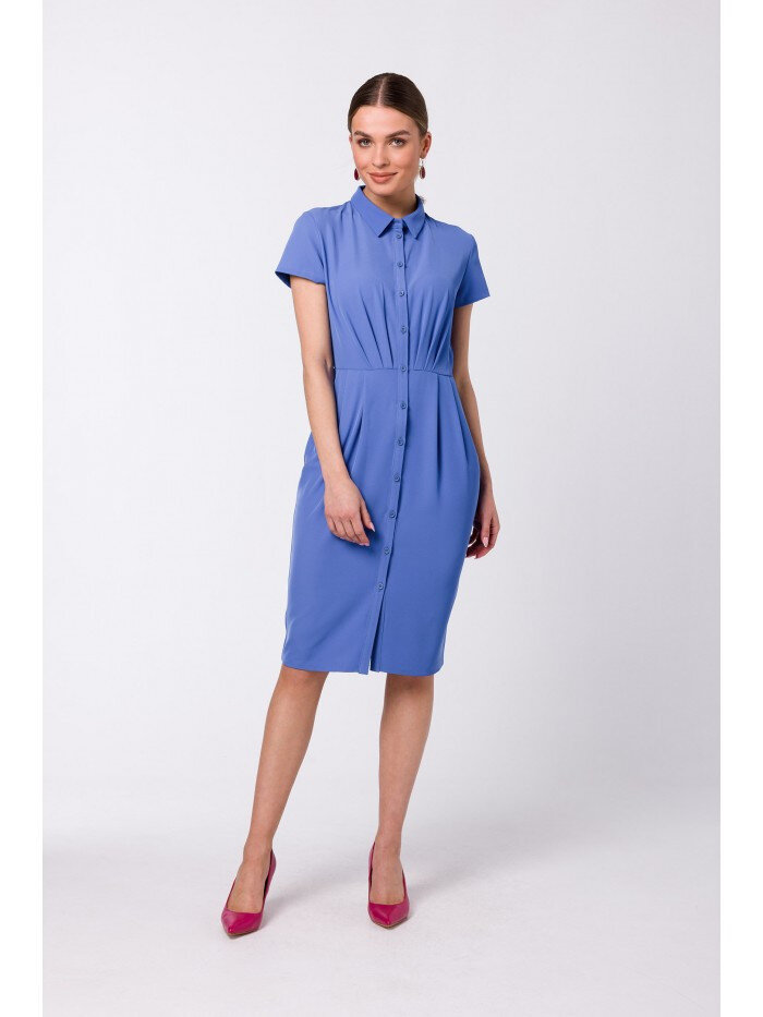 Modré košilové šaty s řasením pro dámy - Elegant Style, EU S i529_1238634081786332208