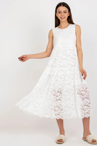 Letní bílé šaty s volánem OCH BELLA - TW-SK-BI-8246