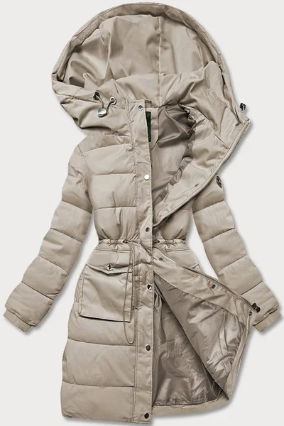 Zimní péřová bunda CANADA Mountain - Béžová s kapucí