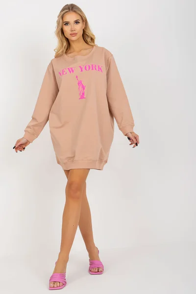 Dámská oversized mikina Fashionhunters béžovo-růžová