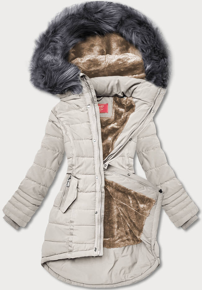 Zimní bunda LHD s odnímatelnou kožešinou a péřovou výplní, odcienie beżu XXL (44) i392_21221-48