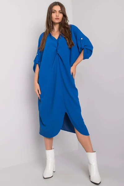 Dámské tmavě modré oversized šaty - Fashionhunters