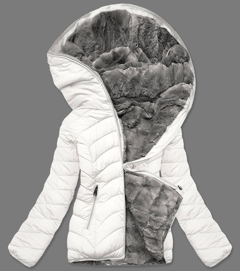 Krátká smetanovo-šedá oboustranná dámská zimní bunda LHD, odcienie bieli XXL (44) i392_21224-48