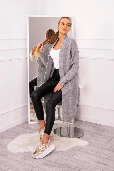 Dámský šedý kostkovaný cardigan K-Fashion