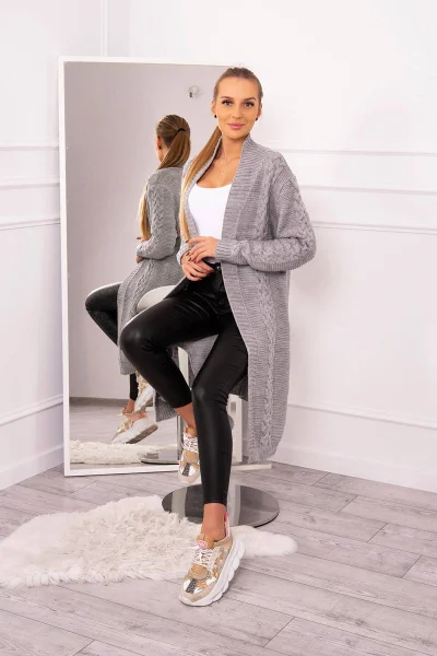 Dámský šedý kostkovaný cardigan K-Fashion