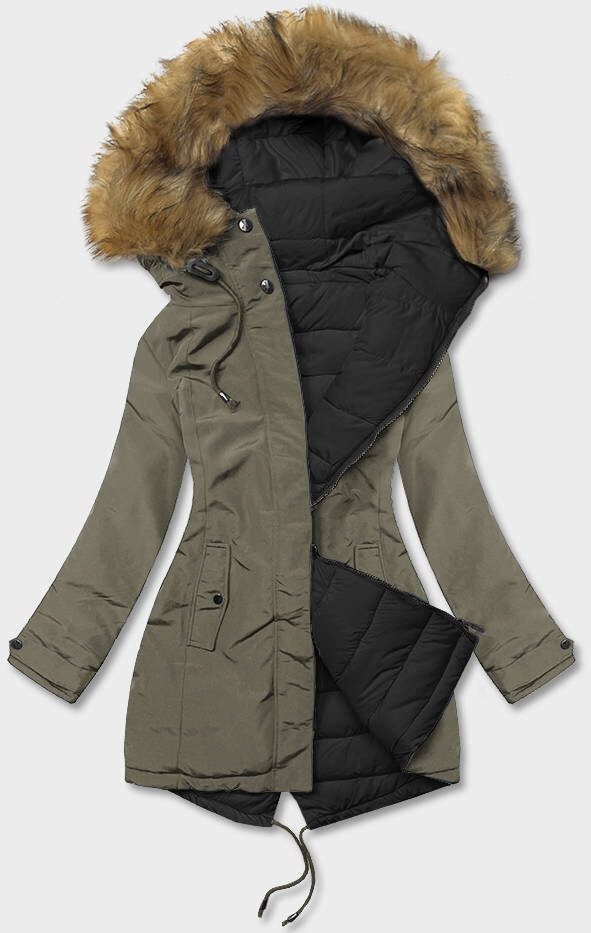 Zimní 2v1 bunda s kožešinovou kapucí pro ženy LHD, odcienie czerni XXL (44) i392_21229-48