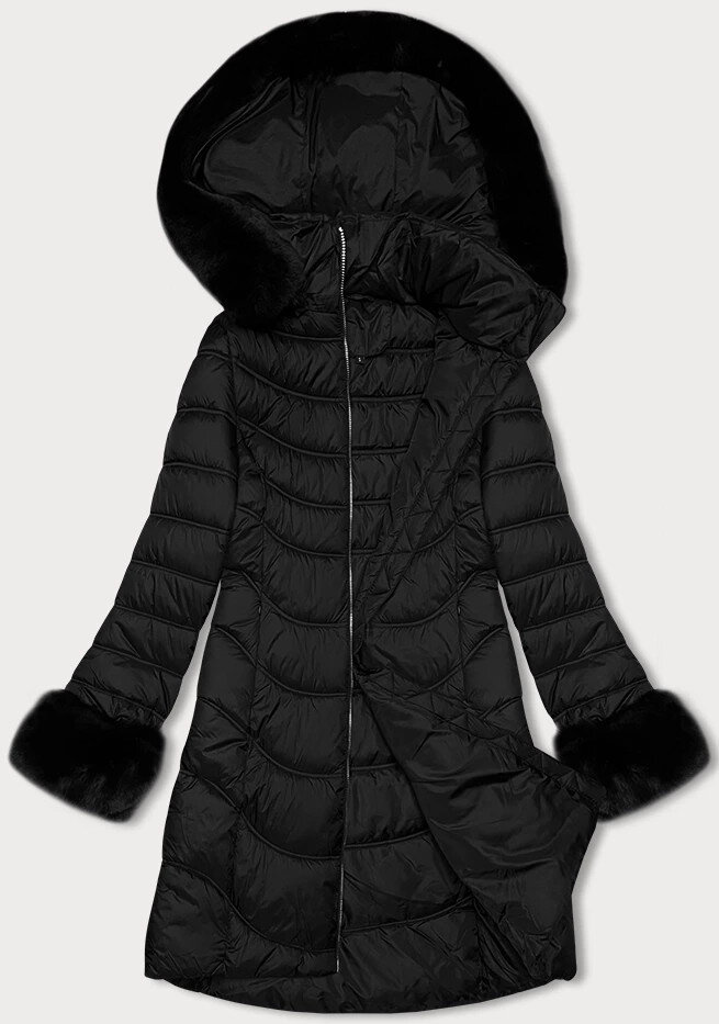 Černá dámská bunda na zimu s kapucí J Style, odcienie czerni S (36) i392_23067-46