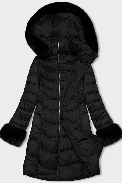 Černá dámská bunda na zimu s kapucí J Style