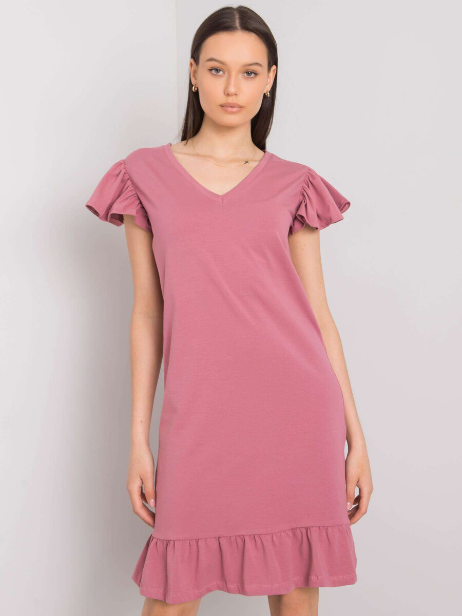 Pudrově růžové dámské šaty s volánkem FPrice, jedna velikost i523_2016102955863