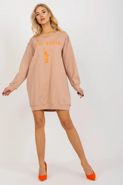 Dámská Oversized Mikina Fashionhunters v Béžové a Oranžové