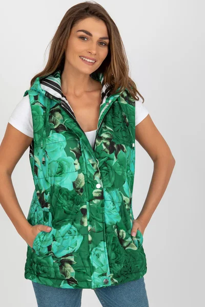 Zelená dámská péřová vesta s květinovým vzorem - FPrice