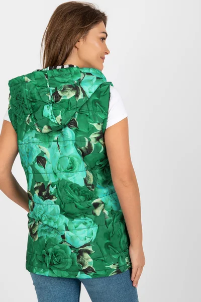 Zelená dámská péřová vesta s květinovým vzorem - FPrice