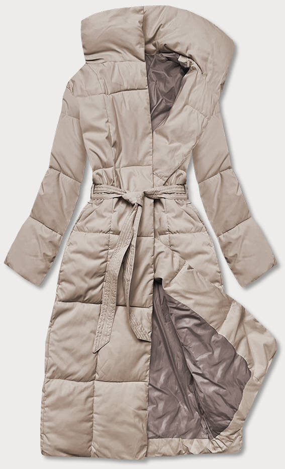 Zimní kabát s páskem LHD - Béžový límec, odcienie beżu S (36) i392_21236-46