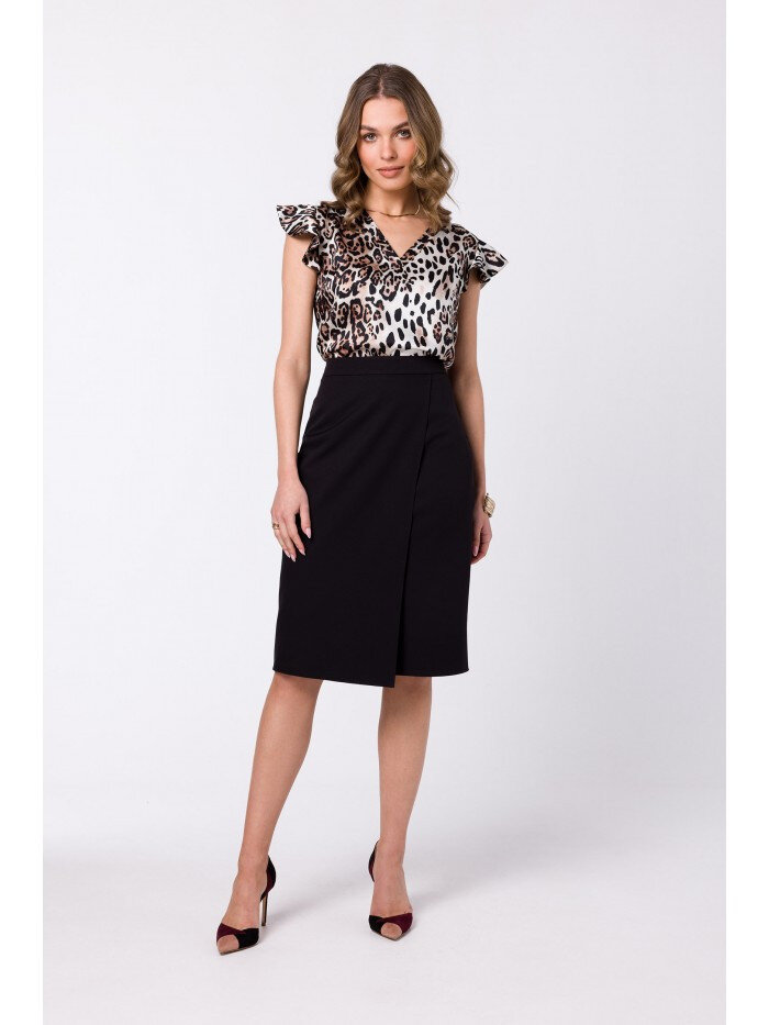 Černá zavinovací áčková sukně s asymetrickou dvojitou přední částí od značky Style, EU XL i529_5629501336522326224