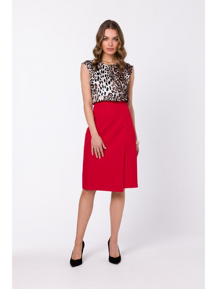 Červená zavinovací áčková sukně s asymetrickou přední částí od značky Style, EU S i529_4913462927828303928
