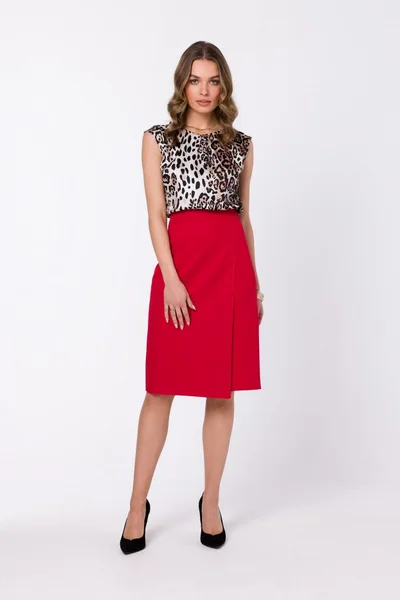 Červená zavinovací áčková sukně s asymetrickou přední částí od značky Style