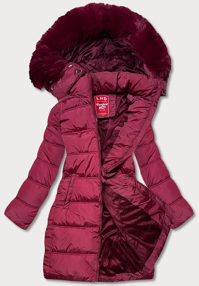 Zimní dámská péřová bunda s odnímatelnou kožešinou LHD, odcienie czerwieni S (36) i392_21239-46