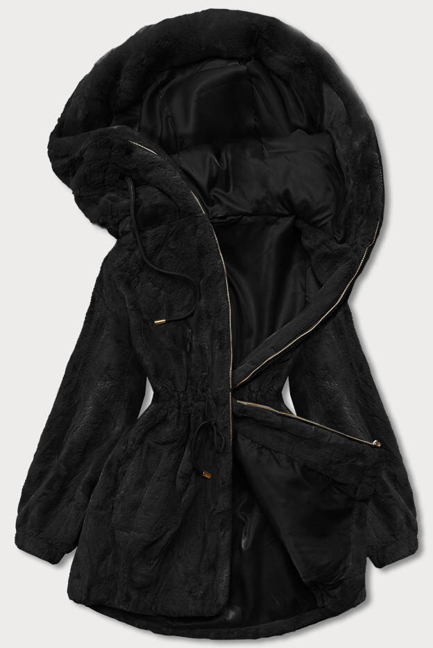 Dámská černá kožešinová bunda s kapucí 40W SWEST, odcienie czerni XXL (44) i392_20700-48