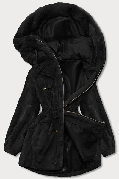 Dámská černá kožešinová bunda s kapucí 40W S'WEST