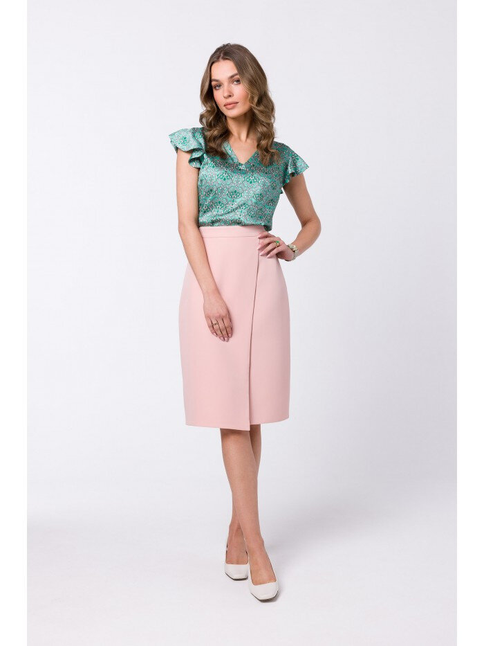 Zavinovací áčková sukně Style s asymetrickou dvojitou přední částí v pudrové barvě, EU L i529_2377903214877999104