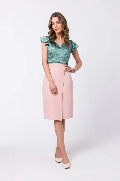 Zavinovací áčková sukně Style s asymetrickou dvojitou přední částí v pudrové barvě