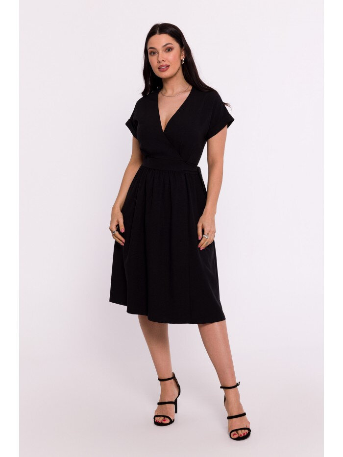 Černé Zavinovací šaty s páskem - BeWear Elegance, EU S i529_4846013972050215552