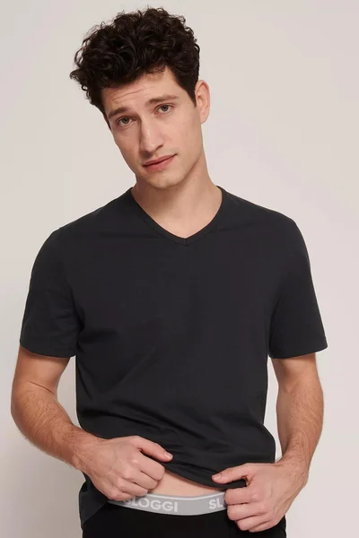 Pánské tričko GO Shirt V-Neck Regular Fit - BLACK - černé 0C8S - Sloggi