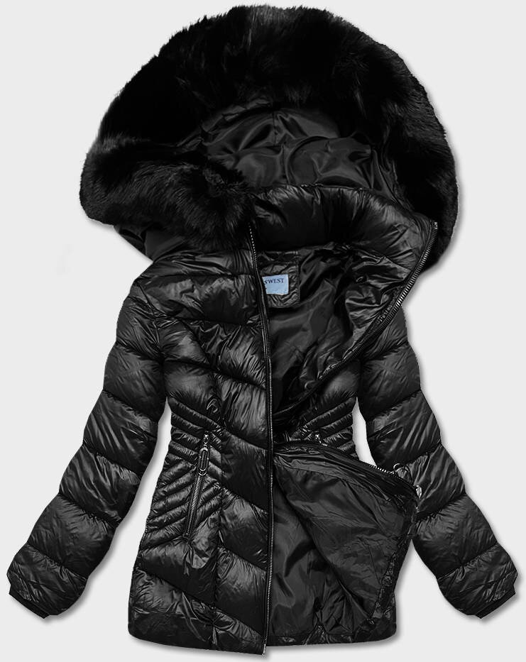 Zimní bunda s kapucí a syntetickou péřovou výplní pro ženy - Černá SWEST, odcienie czerni S (36) i392_21256-46