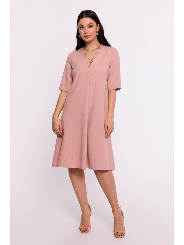 Růžové Trapézové šaty s V-výstřihem BeWear, EU M i529_612516110231150624