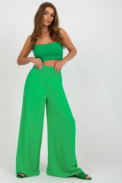 Zelené široké dámské látkové kalhoty FPrice