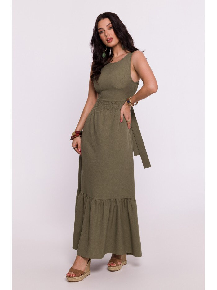 Zářivé olivově zelené Maxi šaty s otevřenými zády od BeWear, EU L i529_1297042327679894016