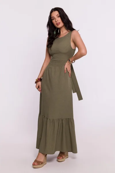 Zářivé olivově zelené Maxi šaty s otevřenými zády od BeWear