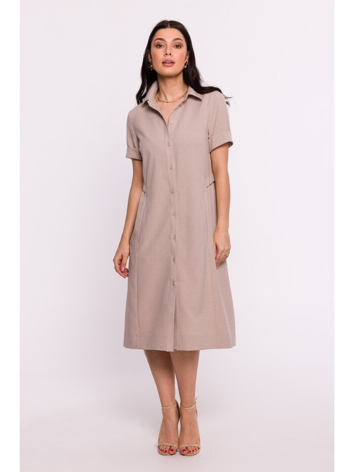 BeWear Dámské Košilové šaty - béžové Elegance, EU XL i529_8072773804763382816