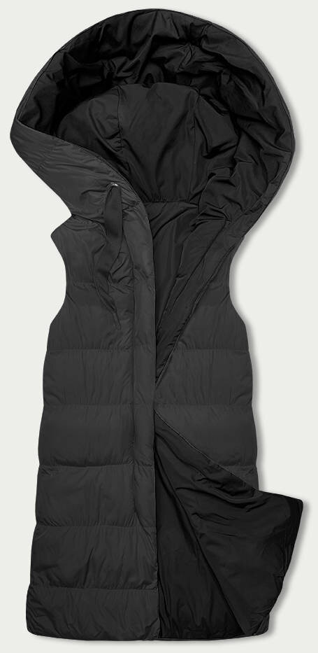 Černá dlouhá dámská vesta s kapucí, odcienie czerni L (40) i392_22530-49