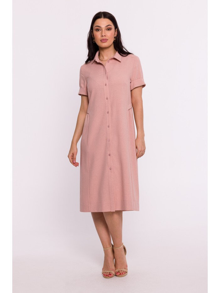 Růžové šaty s límečkem - BeWear Elegance, EU L i529_2287135660024836