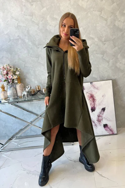 Khaki Zateplené Dámské Šaty s Kapucí K-Fashion