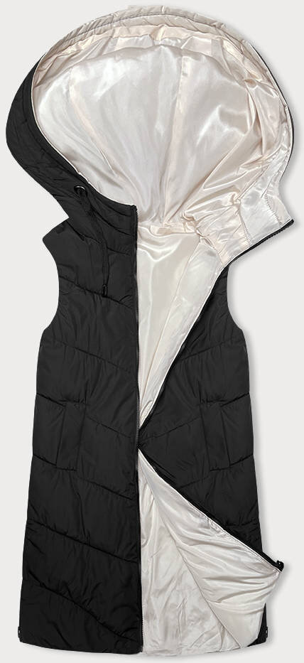 Černá oboustranná dlouhá dámská vesta s kapucí MELYA MELODY, odcienie czerni XXL (44) i392_22533-48