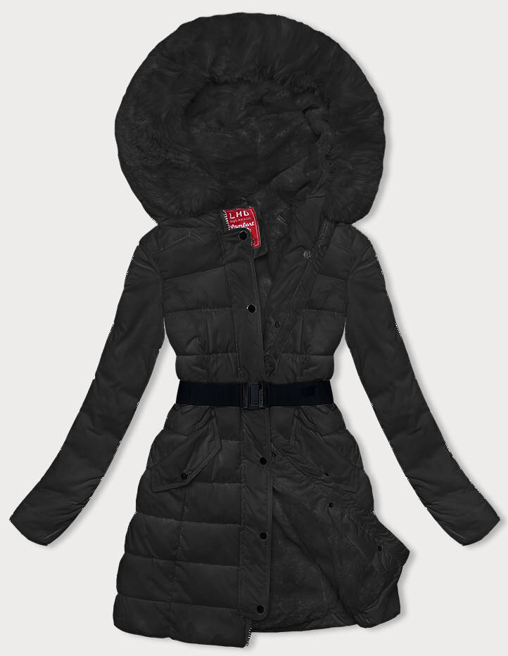 Zimní bunda s kožešinovou podšívkou a péřovou výplní pro ženy, odcienie czerni M (38) i392_22564-47