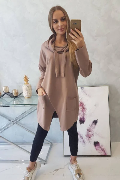 Oversize tunika mocca s obálkovým dílem K-Fashion