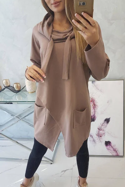 Oversize tunika mocca s obálkovým dílem K-Fashion