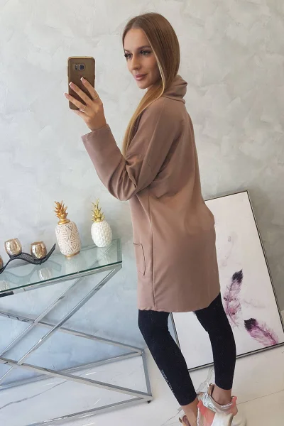 Oversize tunika mocca s obálkovým dílem K-Fashion