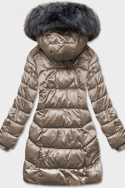 Zimní metalická bunda s kožešinovou kapucí - Béžová elegance