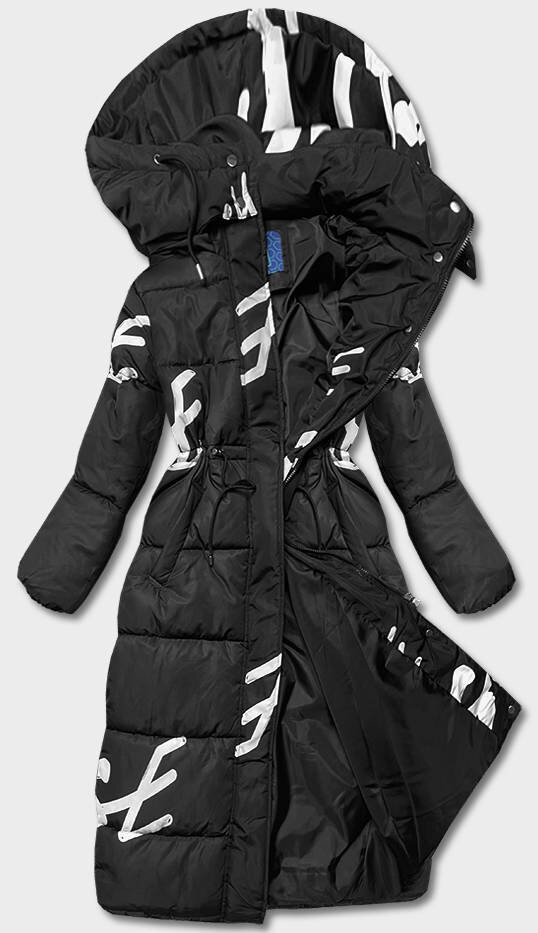 Zimní bunda Ann Gissy s nápisy - dlouhá - černo-bílá, odcienie czerni XXL (44) i392_21319-48