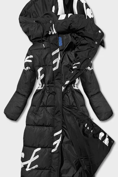 Zimní bunda Ann Gissy s nápisy - dlouhá - černo-bílá