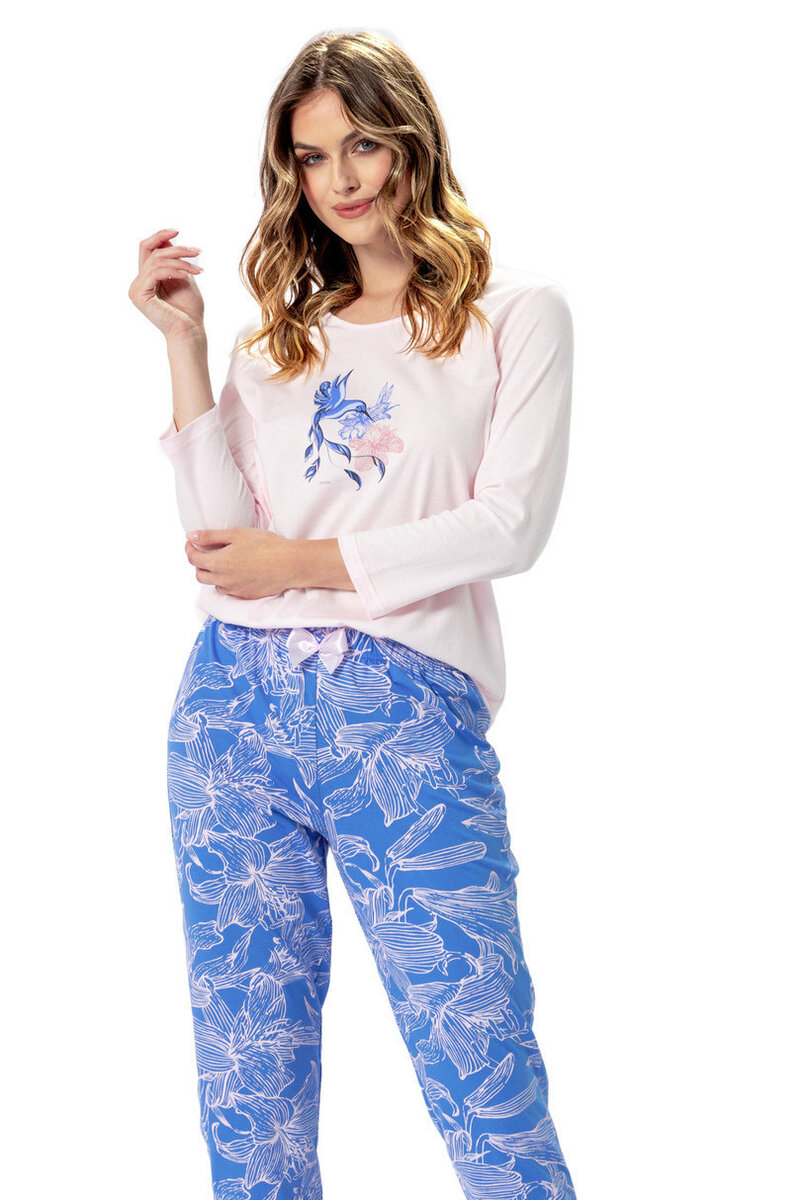 Růžové pyžamo pro ženy s mašlí LEVEZA, světle růžová XL i170_101137804033